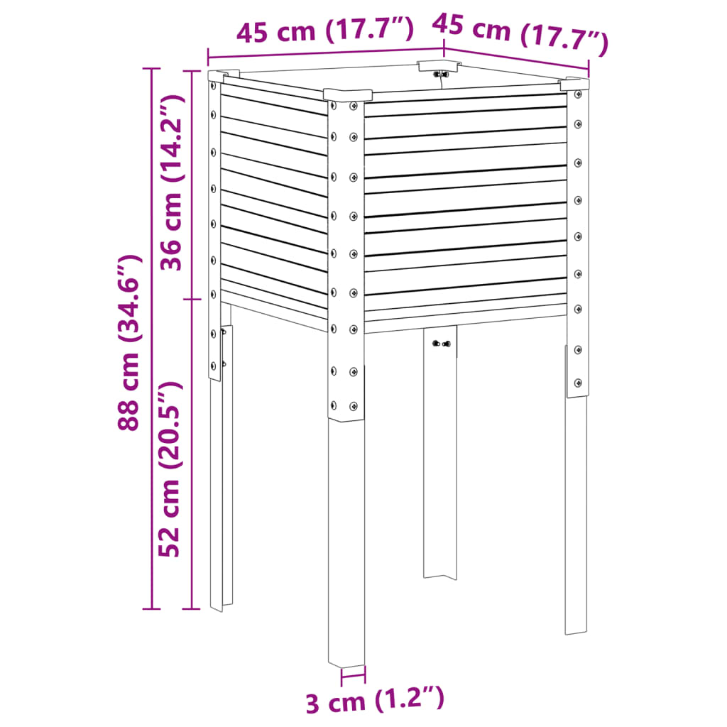 vidaXL Garden Planter Grey 45x45x88 cm Steel