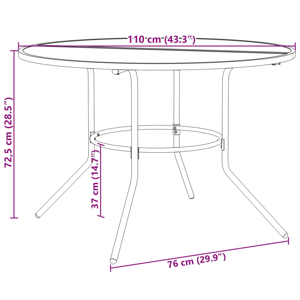 vidaXL Patio Table Round Anthracite Ø110x72.5 cm Powder-coated Steel
