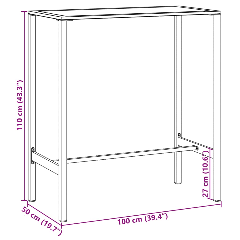 vidaXL Bar Table Black 100x50x110 cm Powder-coated Steel