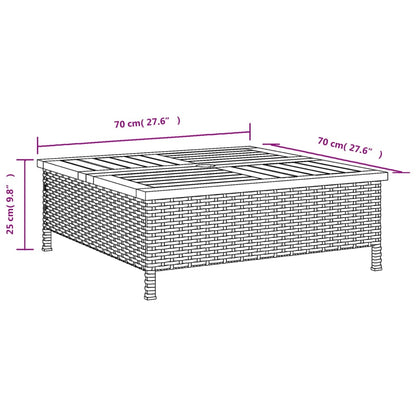 vidaXL Garden Table Grey 70x70x25 cm Rattan and Acacia Wood