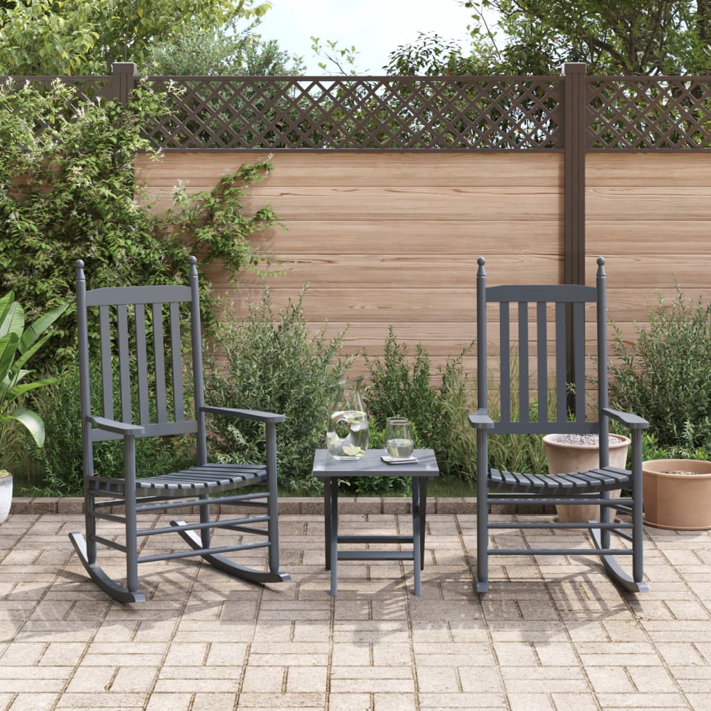 vidaXL Rocking Chairs with Curved Seats 2 pcs Grey Solid Wood Poplar