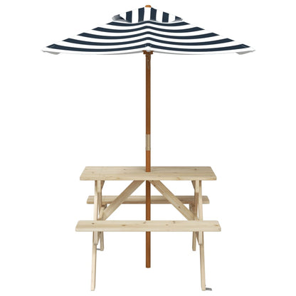 vidaXL Picnic Table for 4 Kids with Umbrella Solid Wood Fir