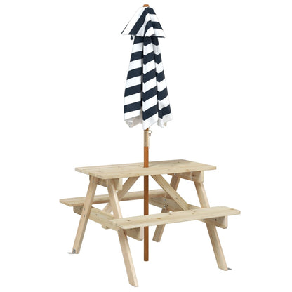 vidaXL Picnic Table for 4 Kids with Umbrella Solid Wood Fir