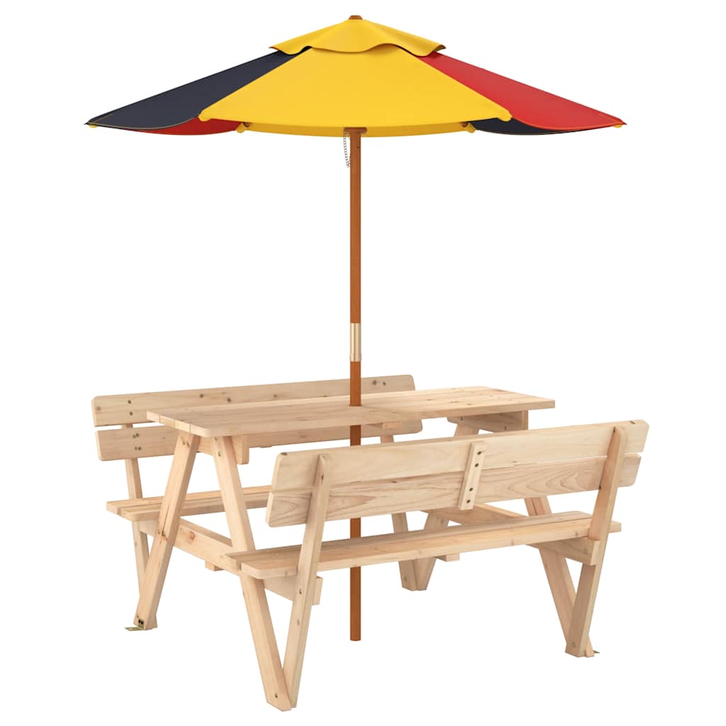 vidaXL Picnic Table for 4 Kids with Umbrella Solid Wood Fir