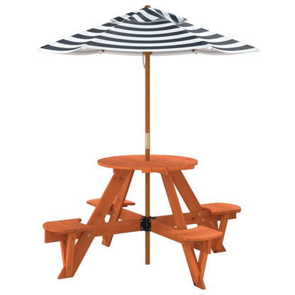 vidaXL Picnic Table for 4 Kids with Umbrella Round Solid Wood Fir