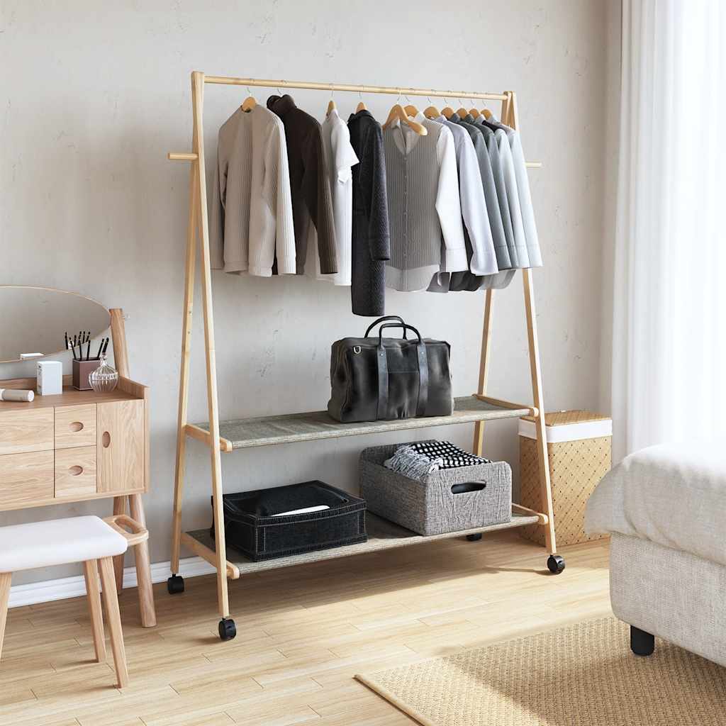 vidaXL Clothes Rack with Shelves and Wheels 132x45.5x155.5 cm Bamboo