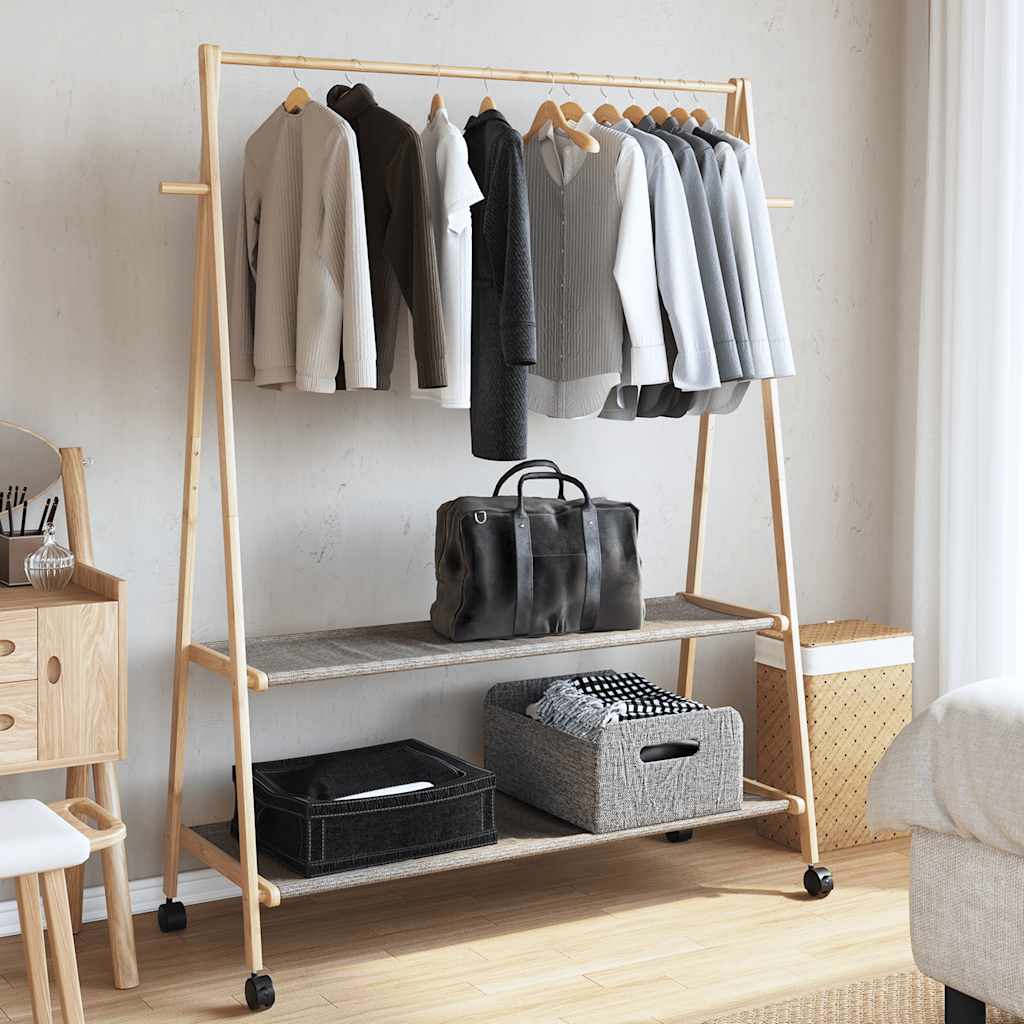 vidaXL Clothes Rack with Shelves and Wheels 132x45.5x155.5 cm Bamboo