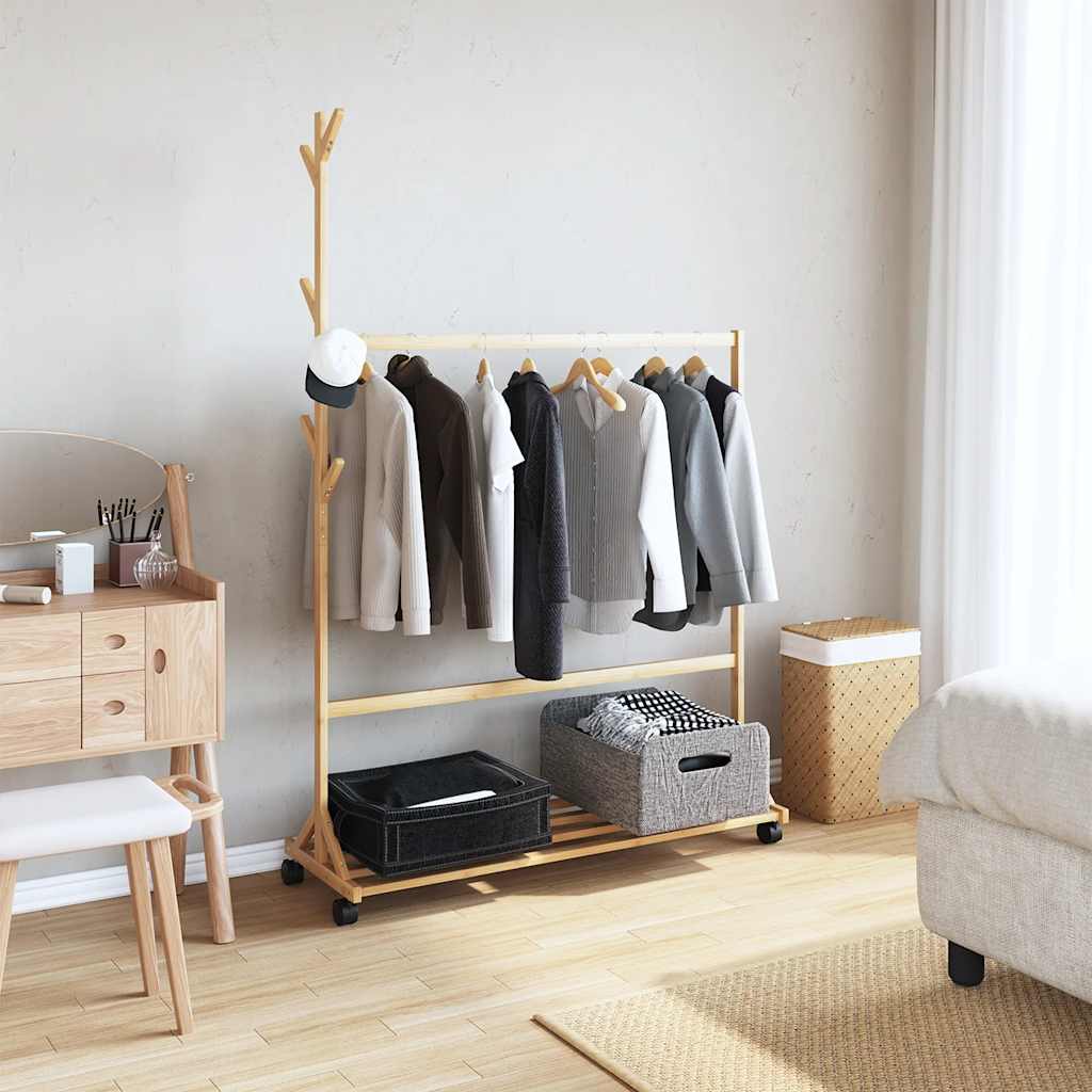 vidaXL Clothes Rack with Hooks and Wheels 100x35x157 cm Bamboo