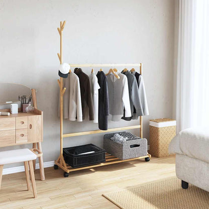 vidaXL Clothes Rack with Hooks and Wheels 100x35x157 cm Bamboo