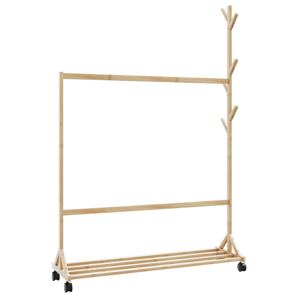 vidaXL Clothes Rack with Hooks and Wheels 100x35x157 cm Bamboo