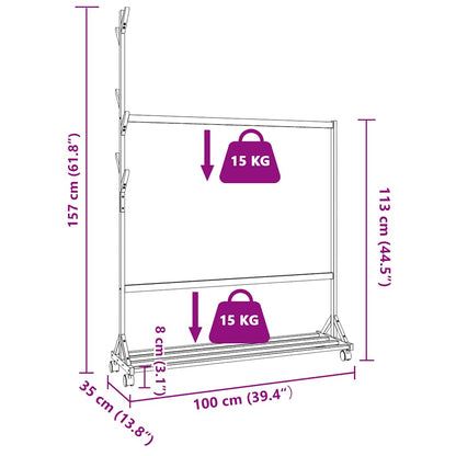 vidaXL Clothes Rack with Hooks and Wheels 100x35x157 cm Bamboo