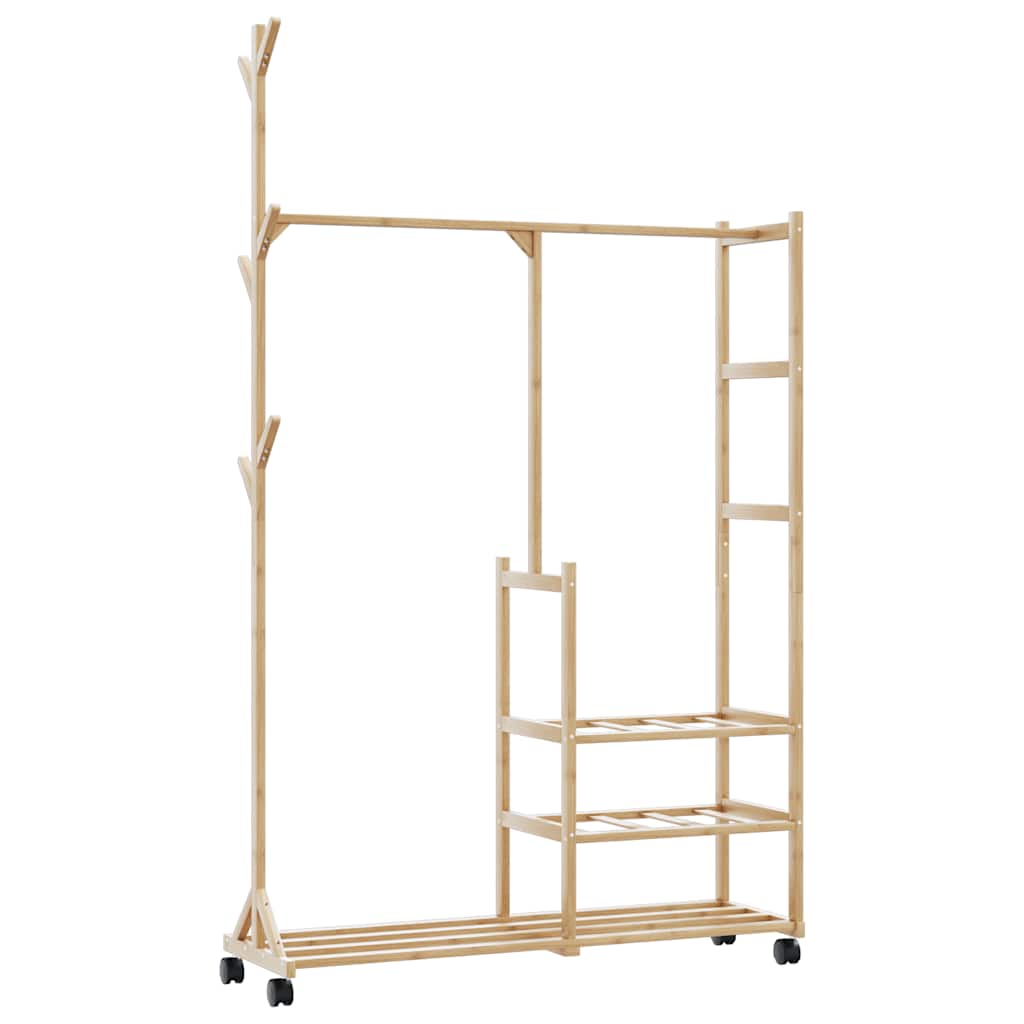 vidaXL Clothes Rack | Natural Bamboo | Bamboo | 100x38x175.5 cm |  Rollable