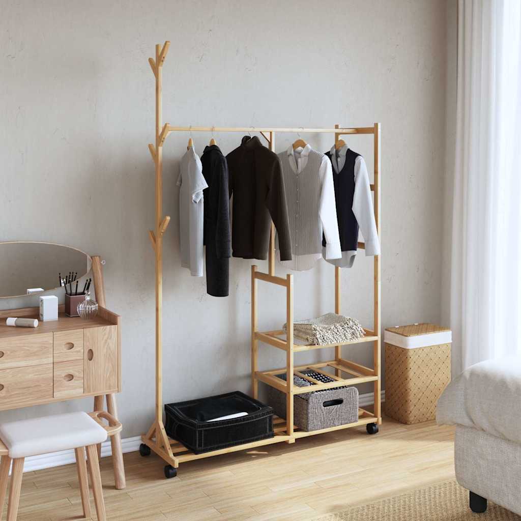vidaXL Clothes Rack | Natural Bamboo | Bamboo | 100x38x175.5 cm |  Rollable