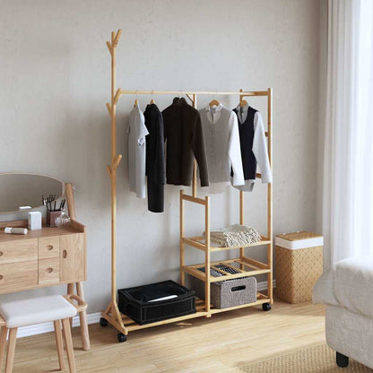 vidaXL Clothes Rack | Natural Bamboo | Bamboo | 100x38x175.5 cm |  Rollable