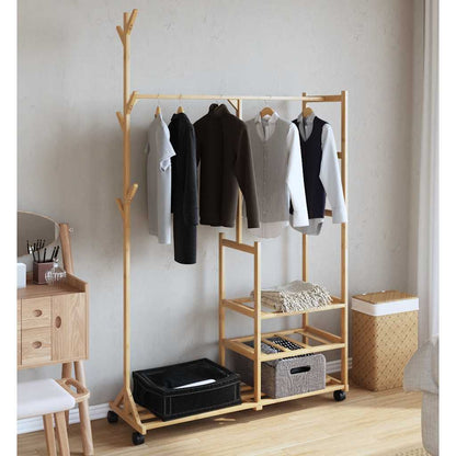vidaXL Clothes Rack | Natural Bamboo | Bamboo | 100x38x175.5 cm |  Rollable