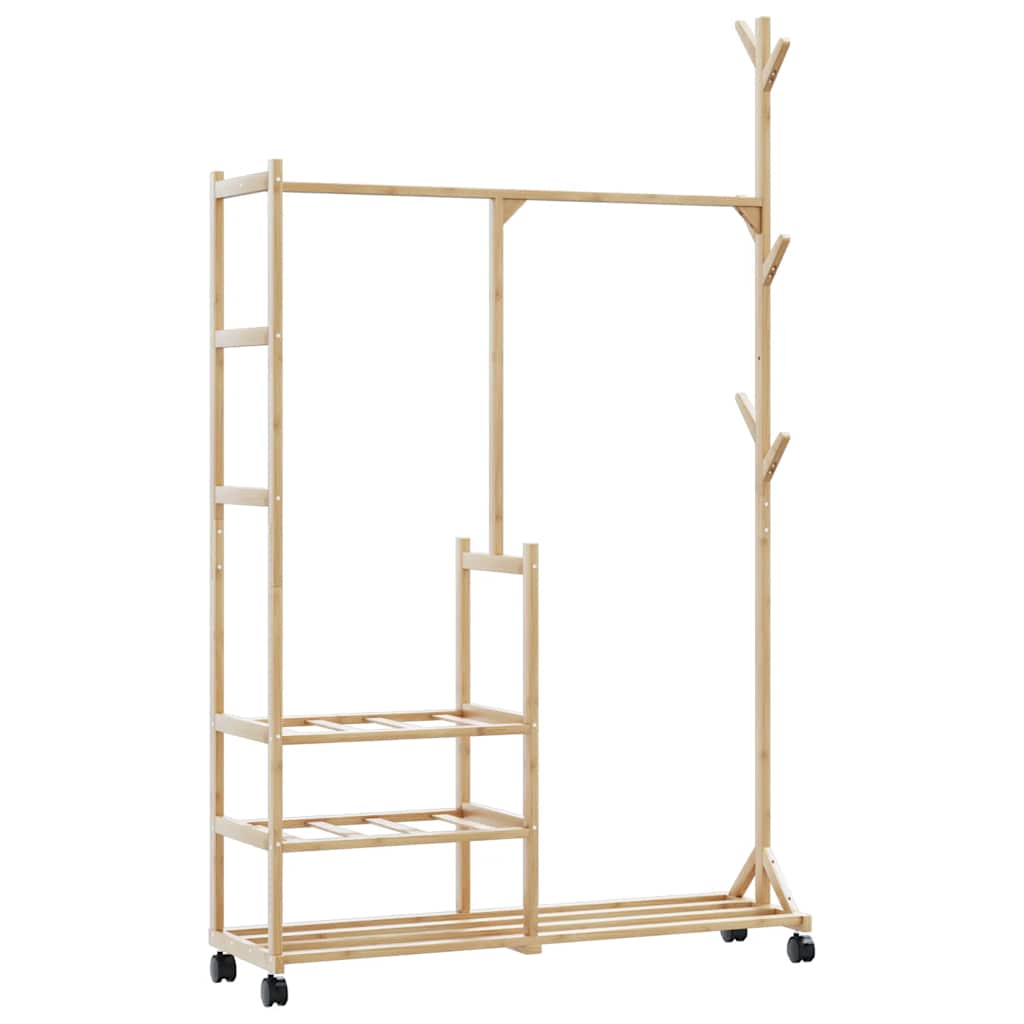 vidaXL Clothes Rack | Natural Bamboo | Bamboo | 100x38x175.5 cm |  Rollable