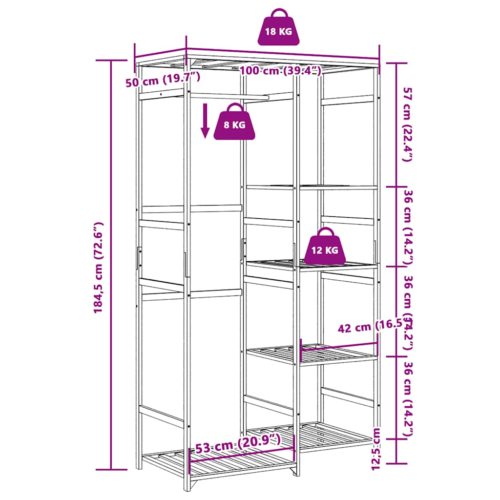 vidaXL Clothes Rack with Shelves 100x50x184.5 cm Bamboo