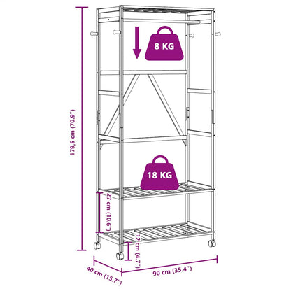 vidaXL Clothes Rack with Shelves and Wheels 90x40x179.5 cm Bamboo