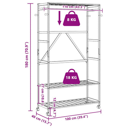 vidaXL Clothes Rack with Shelves and Wheels 110x40x180 cm Bamboo