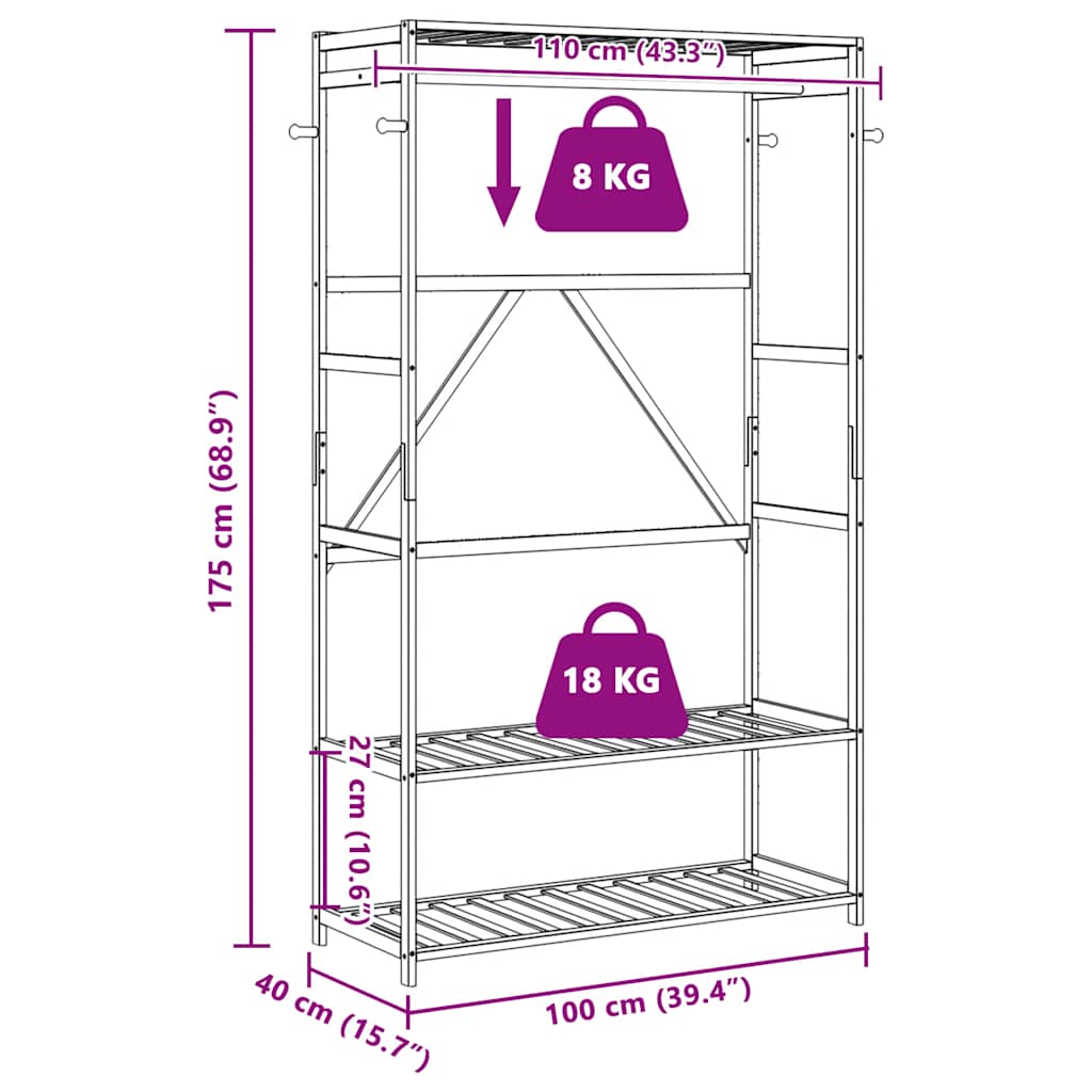 vidaXL Clothes Rack with Shelves 110x40x175 cm Bamboo