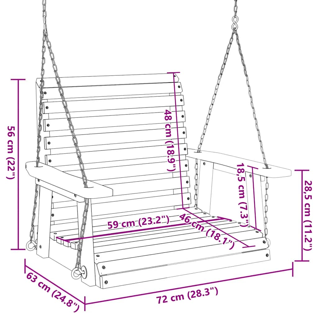 vidaXL Garden Swing Chair with Metal Chains Brown Solid Wood Fir