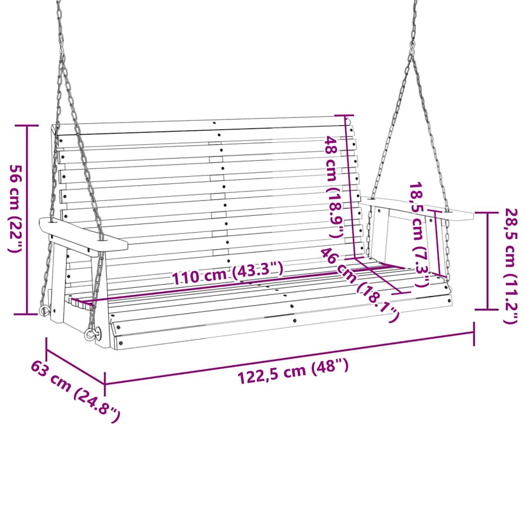 vidaXL Garden Swing Bench with Metal Chains Brown Solid Wood Fir
