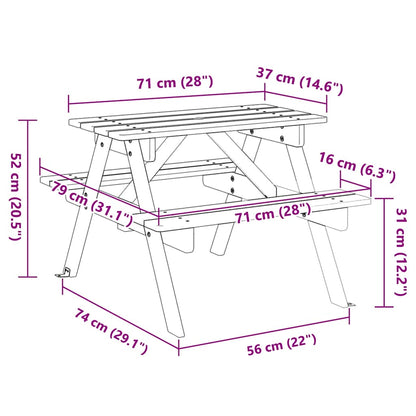 vidaXL Picnic Table for 4 Kids with Umbrella Hole Solid Wood Fir
