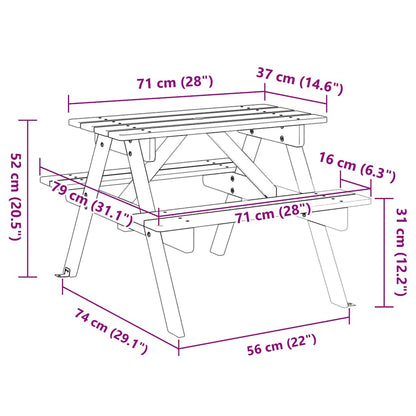vidaXL Picnic Table for 4 Kids with Umbrella Hole Solid Wood Fir