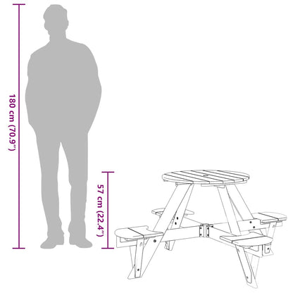 vidaXL Picnic Table for 4 Kids with Umbrella Hole Round Solid Wood Fir