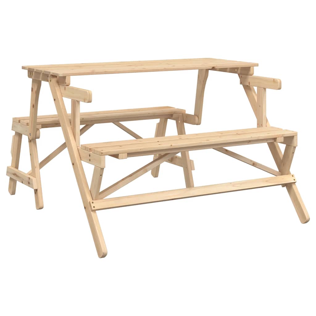 vidaXL Picnic Table with Benches Solid Wood Fir 2-in-1 Convertible