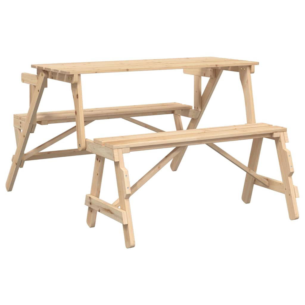 vidaXL Picnic Table with Benches Solid Wood Fir 2-in-1 Convertible