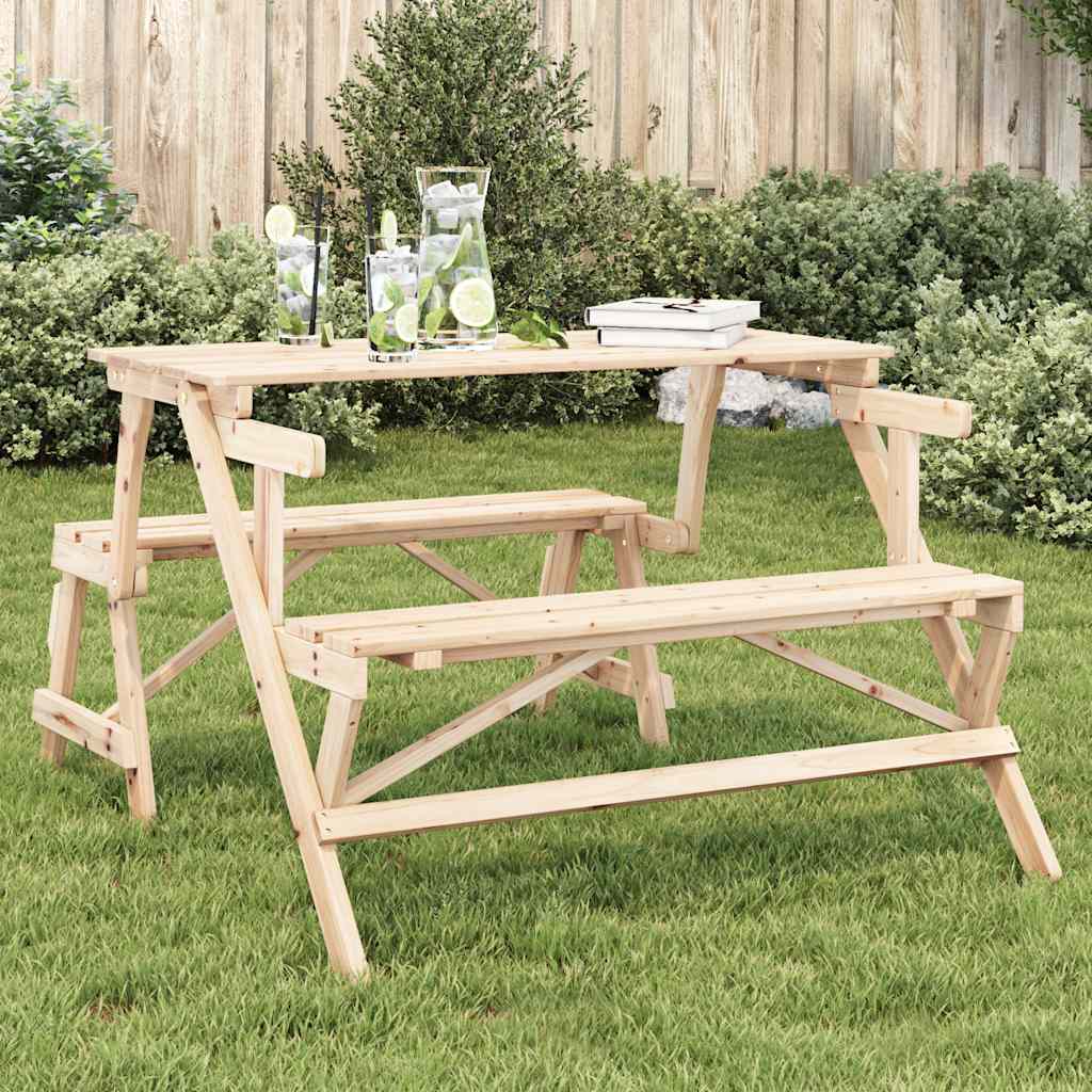 vidaXL Picnic Table with Benches Solid Wood Fir 2-in-1 Convertible