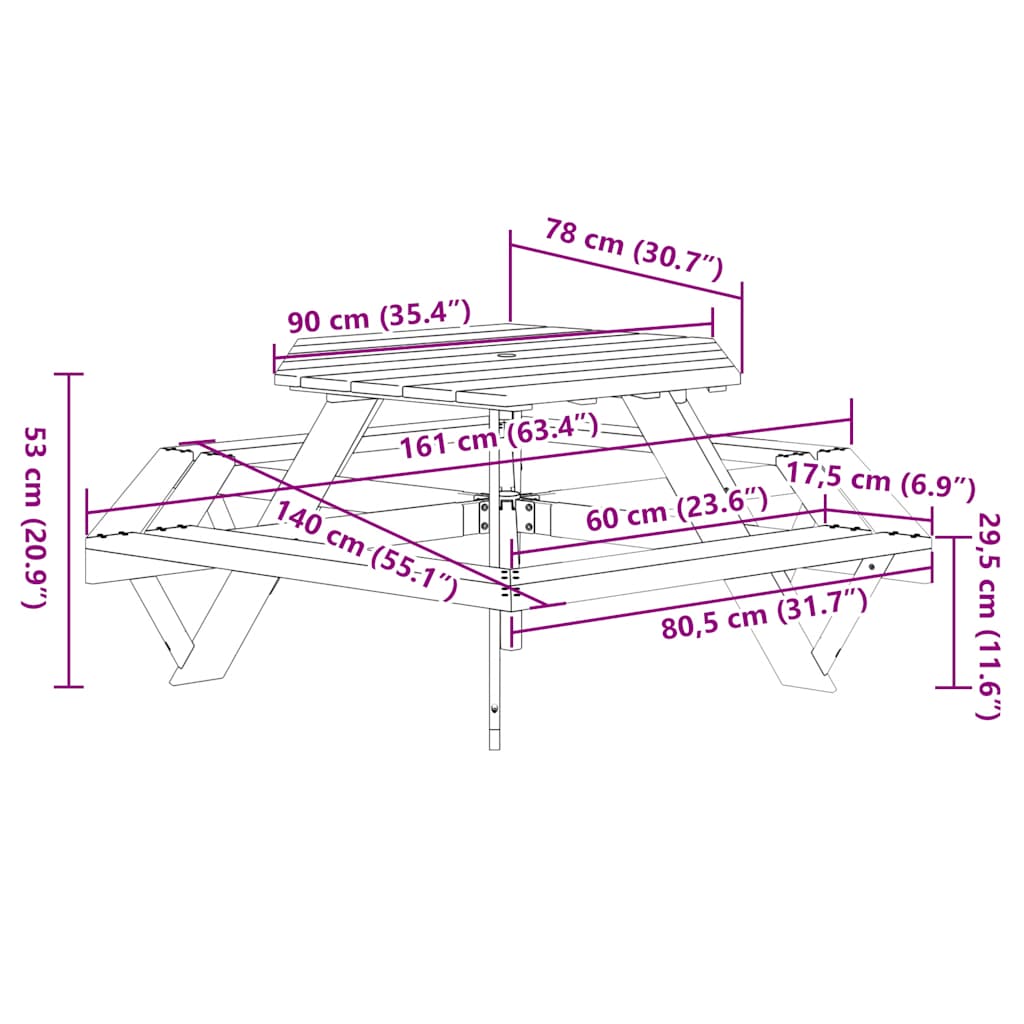 vidaXL Picnic Table for 6 Kids with Benches Hexagon Solid Wood Fir