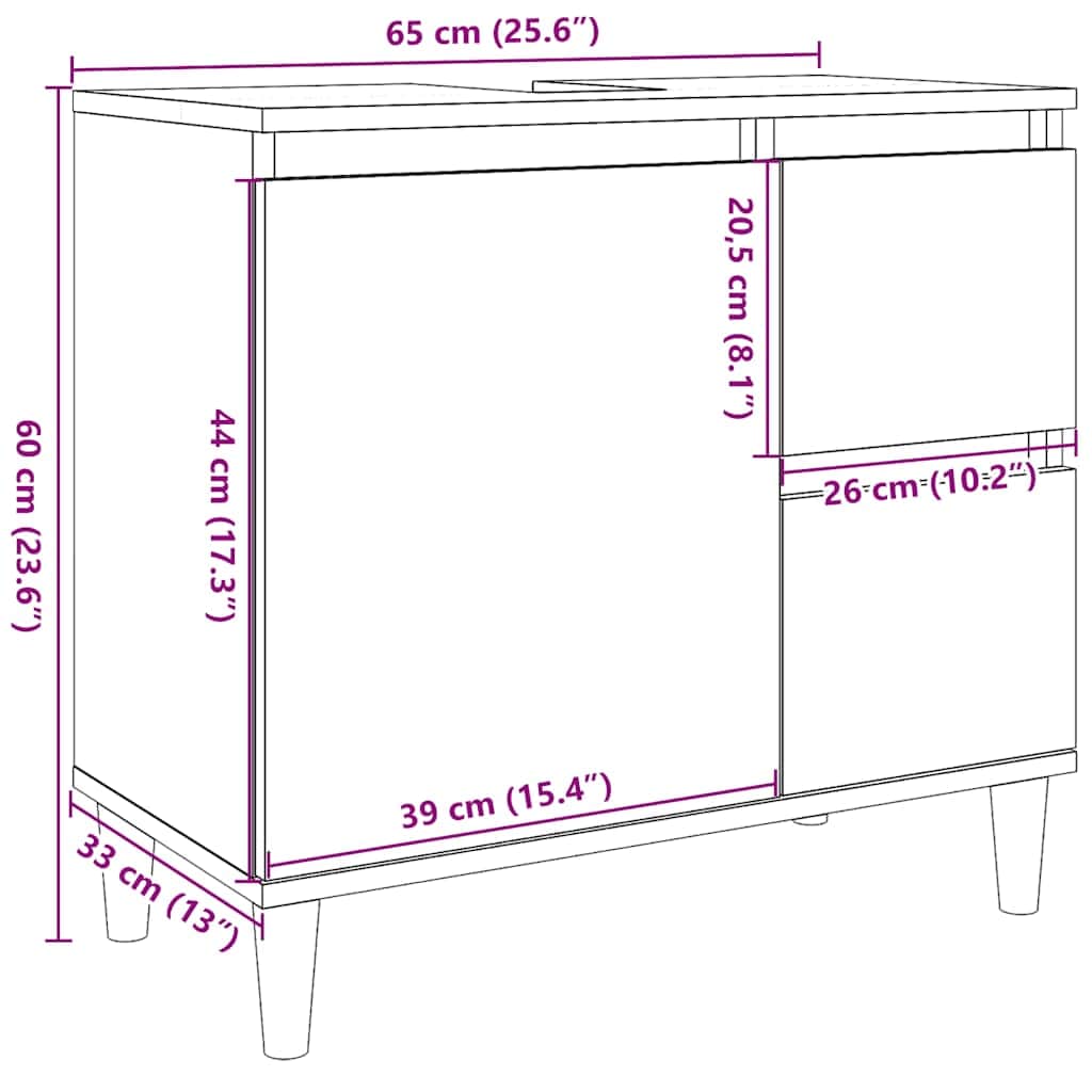 vidaXL Bathroom Cabinet Sonoma Oak 65x33x60 cm Engineered Wood