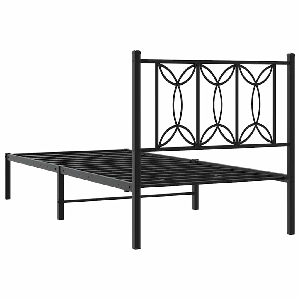 vidaXL Metal Bed Frame without Mattress with Headboard Black 90x190cm