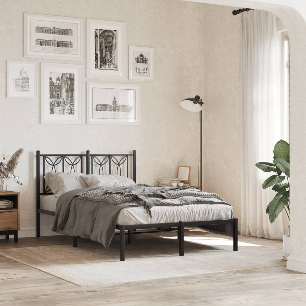 vidaXL Metal Bed Frame without Mattress with Headboard Black 120x190cm