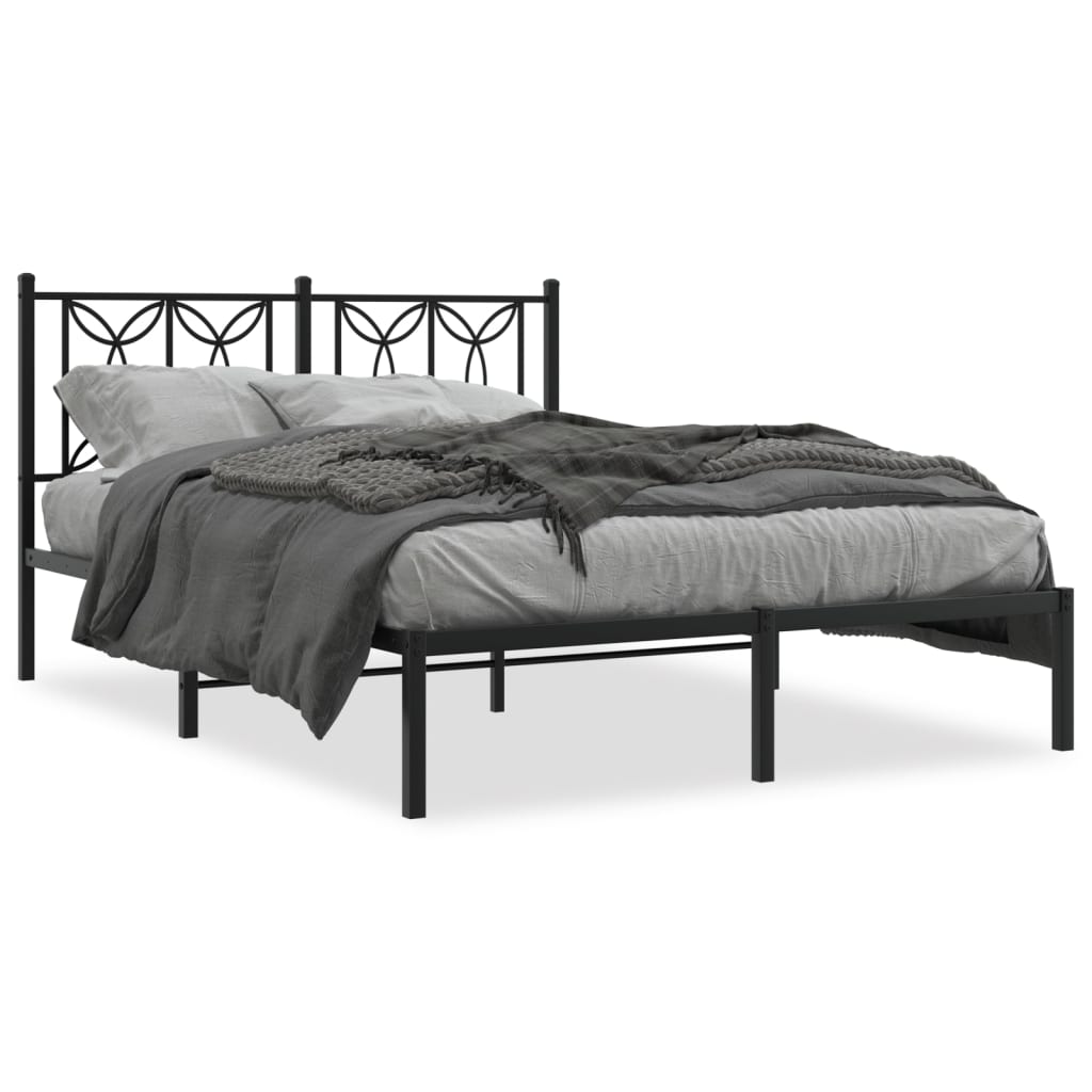 vidaXL Metal Bed Frame without Mattress with Headboard Black 135x190cm