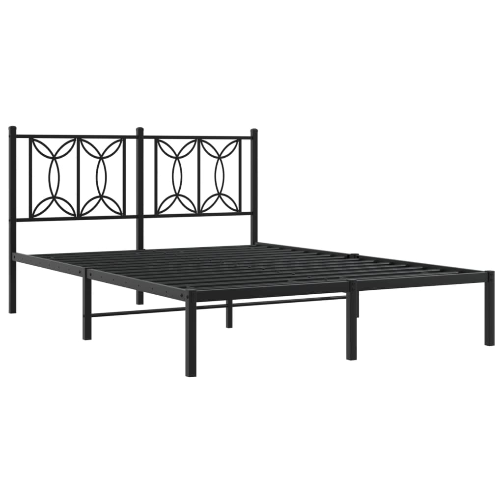 vidaXL Metal Bed Frame without Mattress with Headboard Black 135x190cm