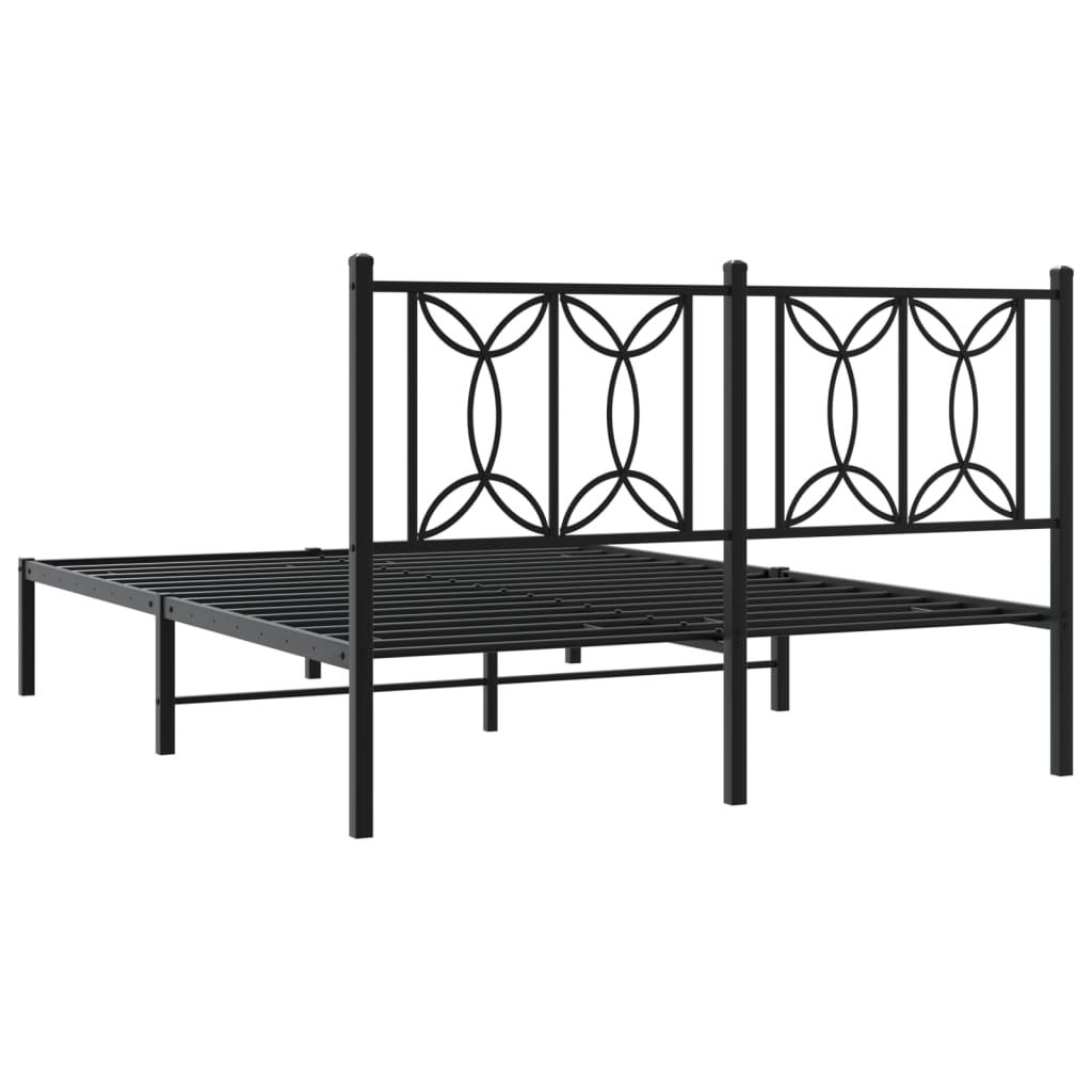 vidaXL Metal Bed Frame without Mattress with Headboard Black 135x190cm