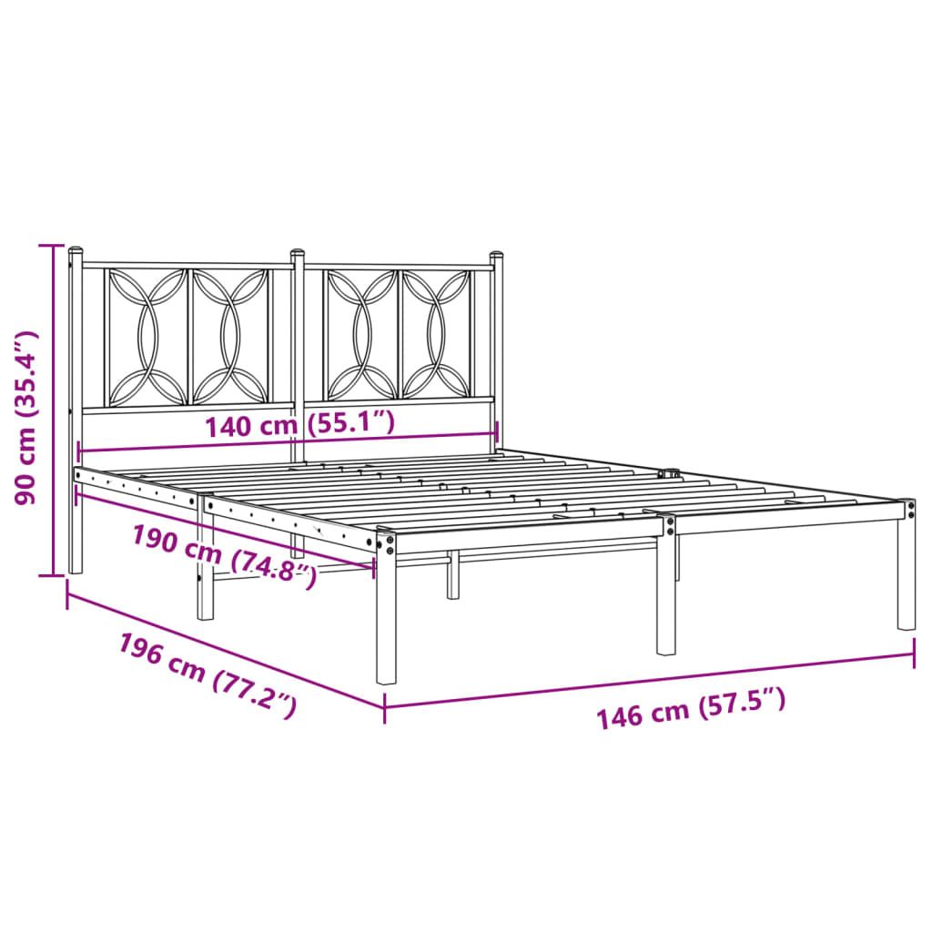 vidaXL Bed Frame | Black | Steel | Double | Bed Frame | Rectangular | Modern