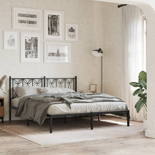 vidaXL Metal Bed Frame without Mattress with Headboard Black 150x200cm
