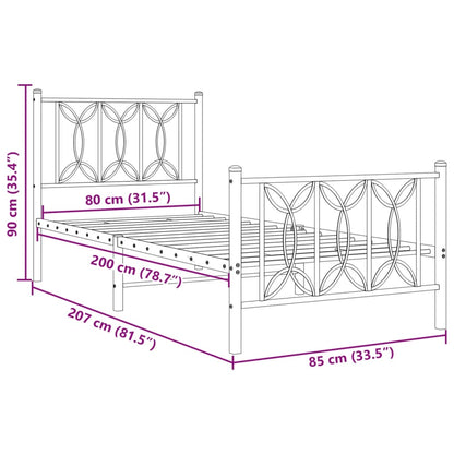 vidaXL Metal Bed Frame without Mattress with Footboard Black 80x200cm