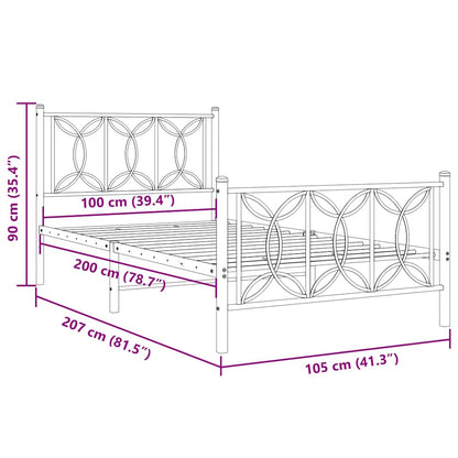 vidaXL Metal Bed Frame without Mattress with Footboard Black 100x200cm