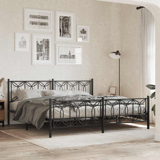 vidaXL Metal Bed Frame without Mattress with Footboard Black 193x203cm
