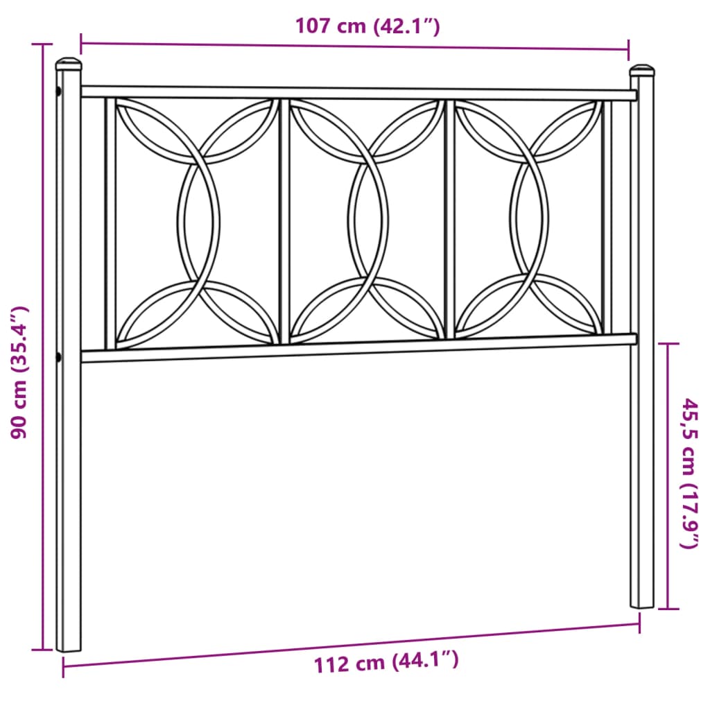 vidaXL Metal Replace Headboard Black 107 cm
