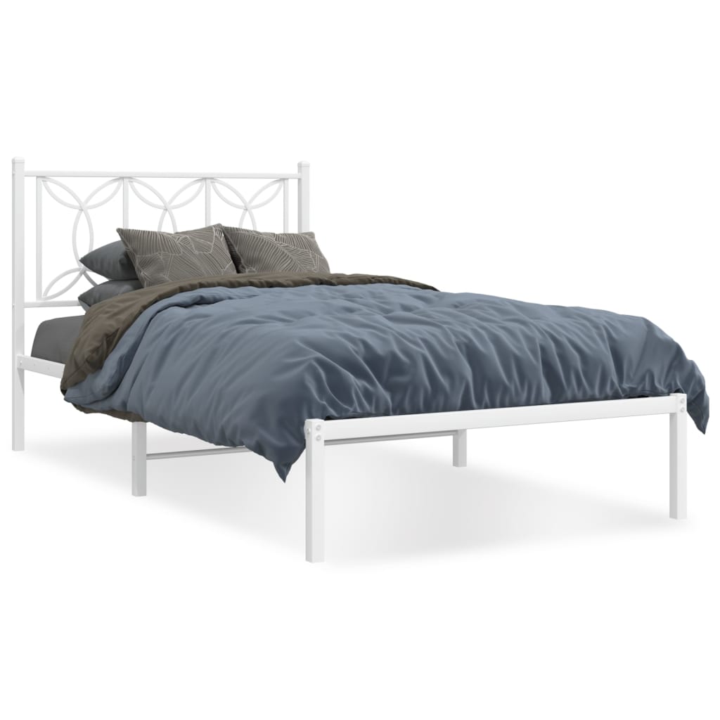 vidaXL Metal Bed Frame without Mattress with Headboard White 100x190cm