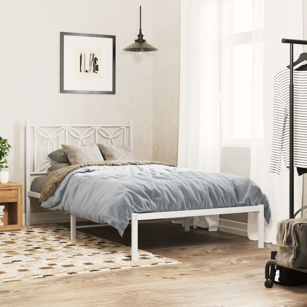 vidaXL Metal Bed Frame without Mattress with Headboard White 107x203cm