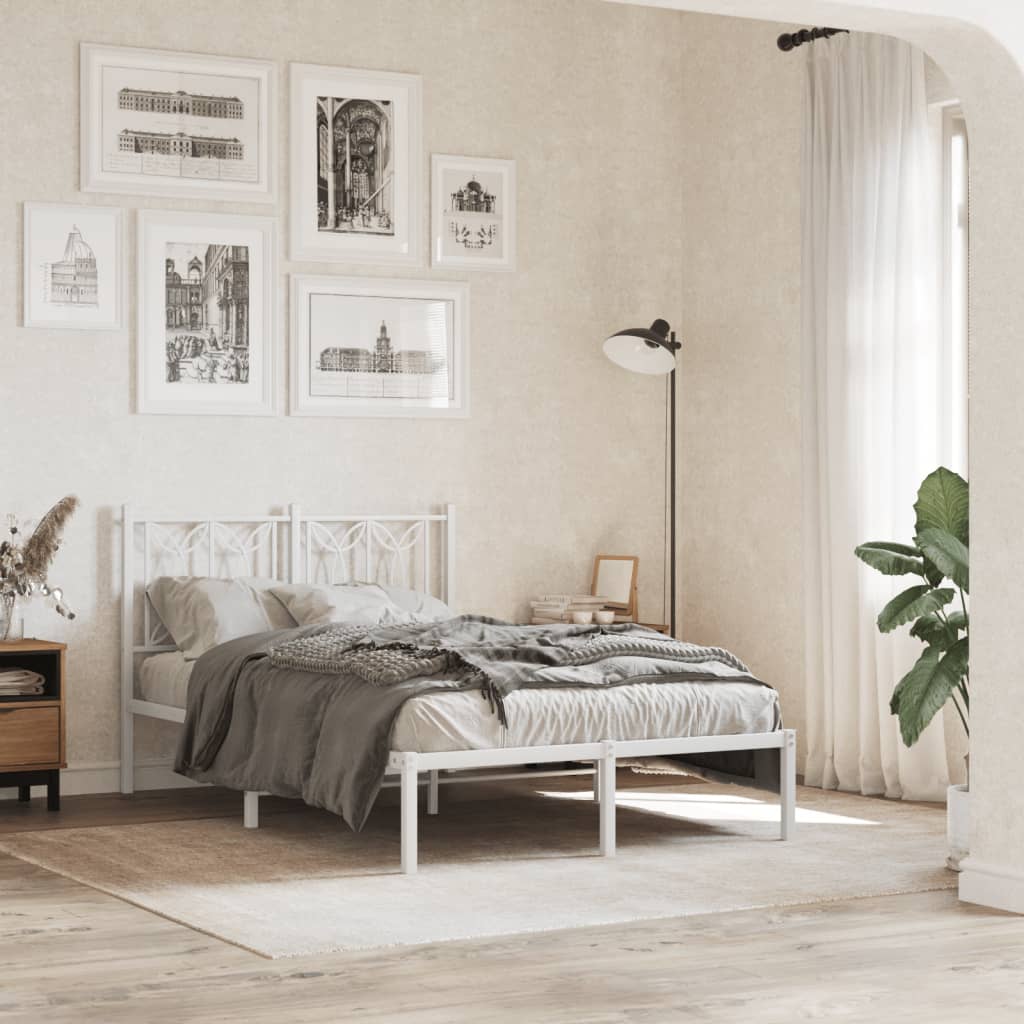 vidaXL Metal Bed Frame without Mattress with Headboard White 120x190cm
