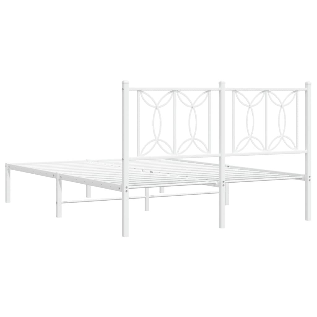vidaXL Metal Bed Frame without Mattress with Headboard White 135x190cm