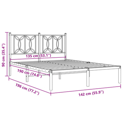vidaXL Metal Bed Frame without Mattress with Headboard White 135x190cm